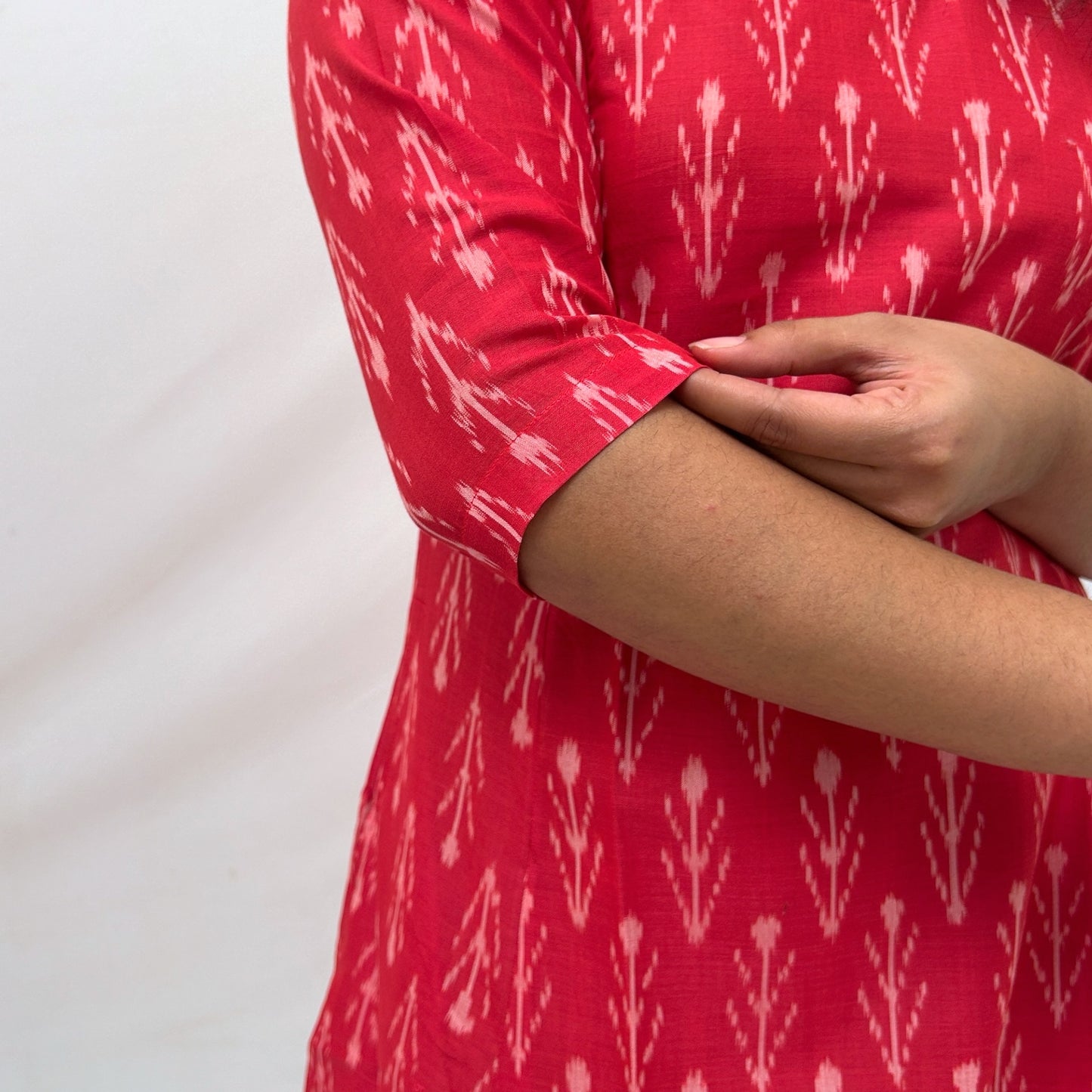 Mercerised Ikkat Red Handloom Dress