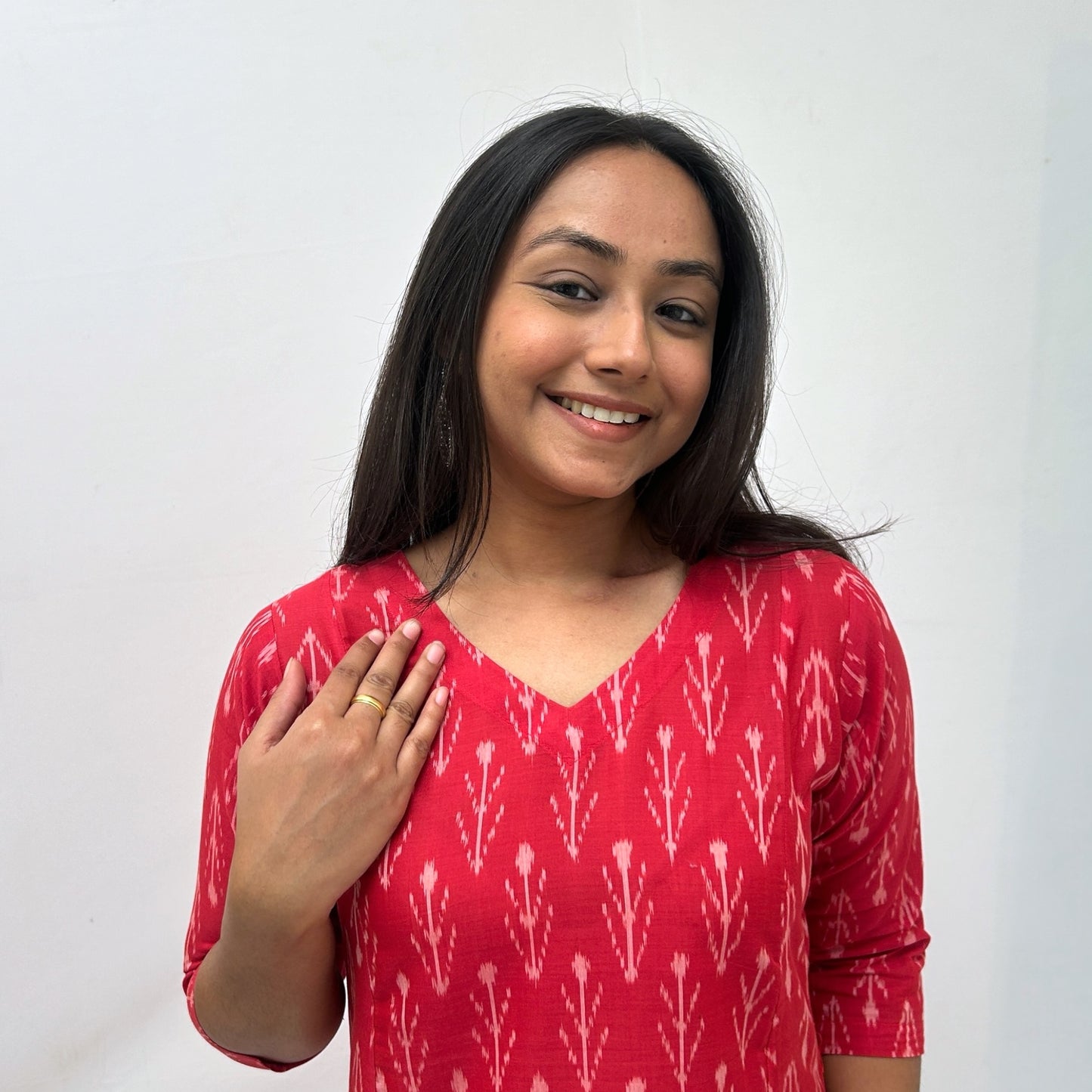 Mercerised Ikkat Red Handloom Dress