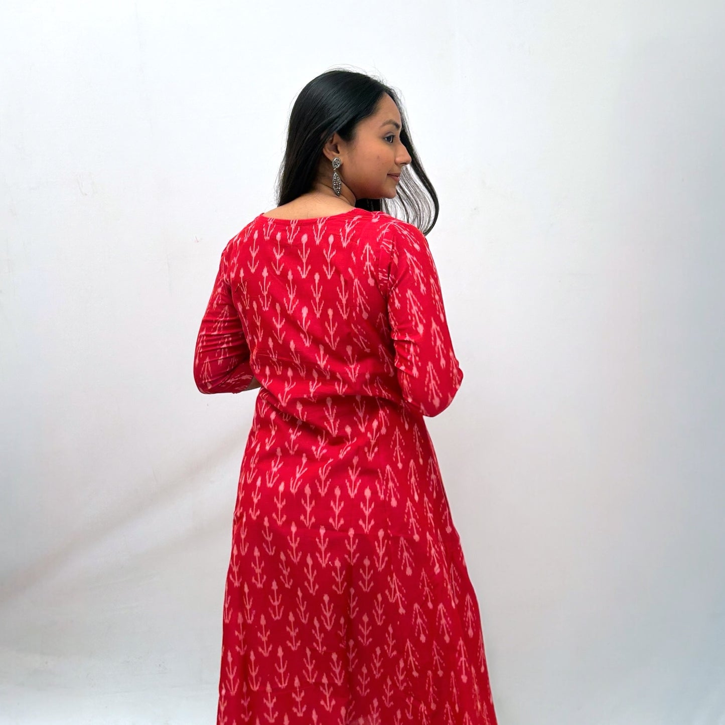 Mercerised Ikkat Red Handloom Dress