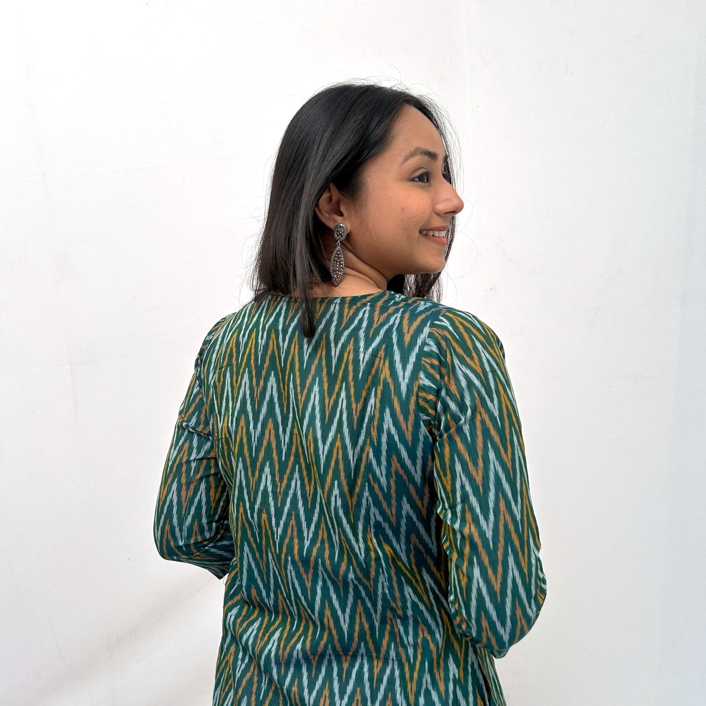 Mercerised Ikkat Green Handloom Dress