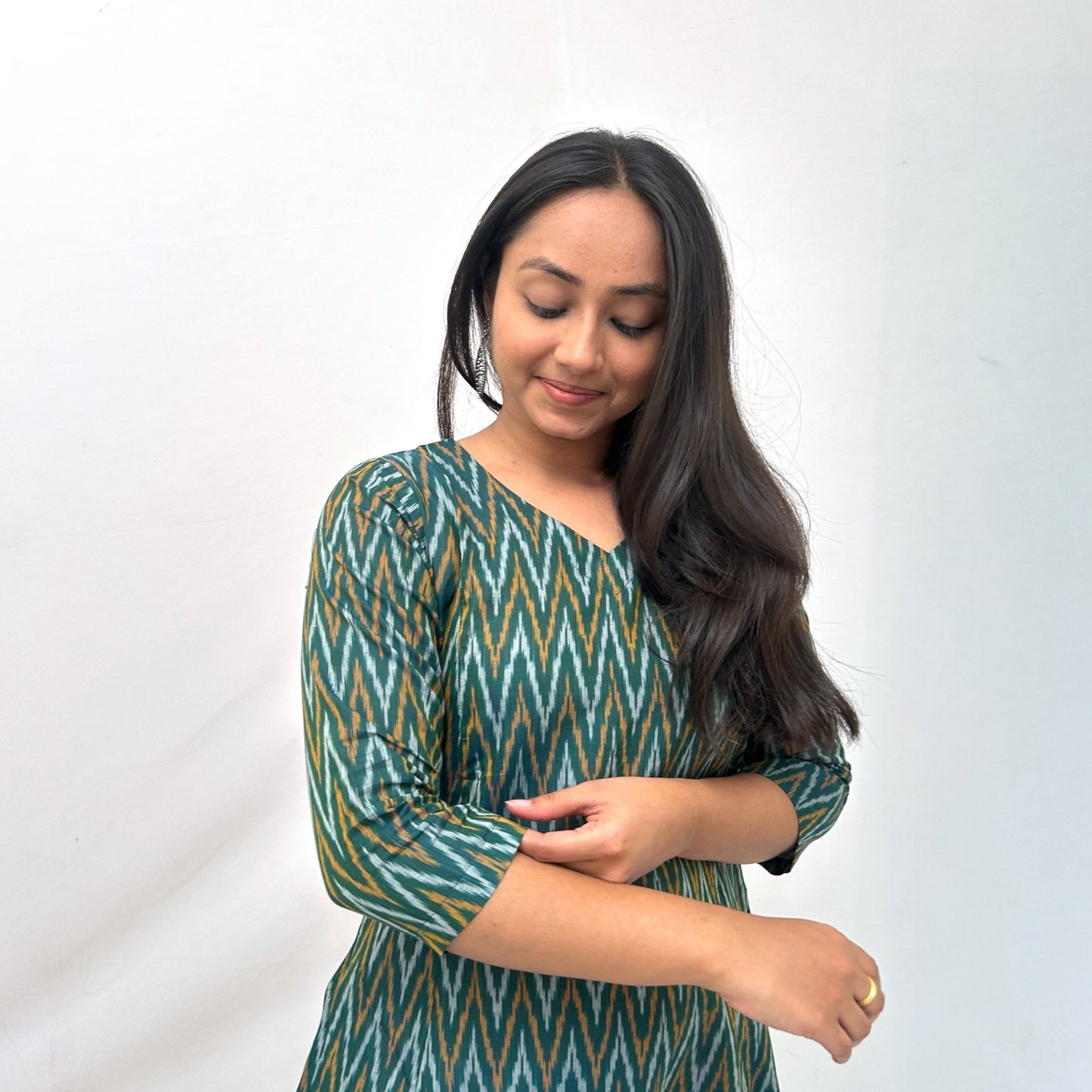 Mercerised Ikkat Green Handloom Dress