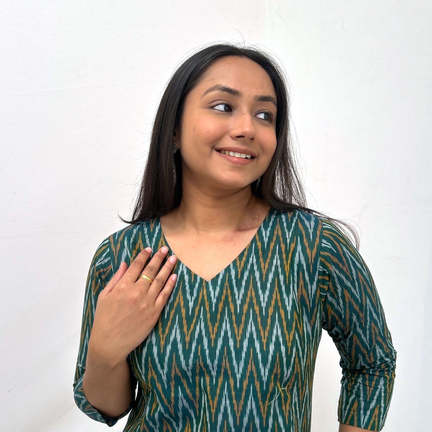 Mercerised Ikkat Green Handloom Dress