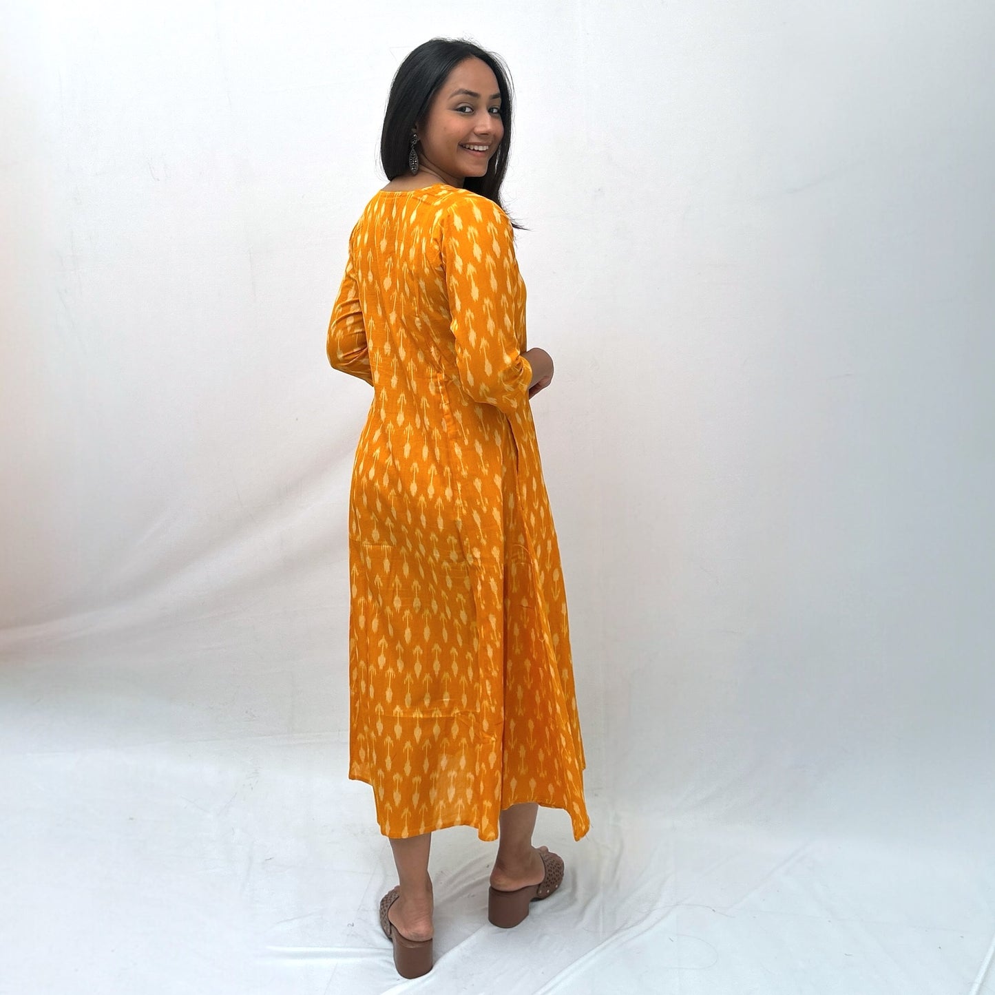 Mercerised Ikkat Yellow Handloom Dress