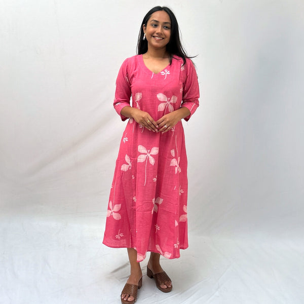 Dabu Pink Floral Hand Block Printed Dress