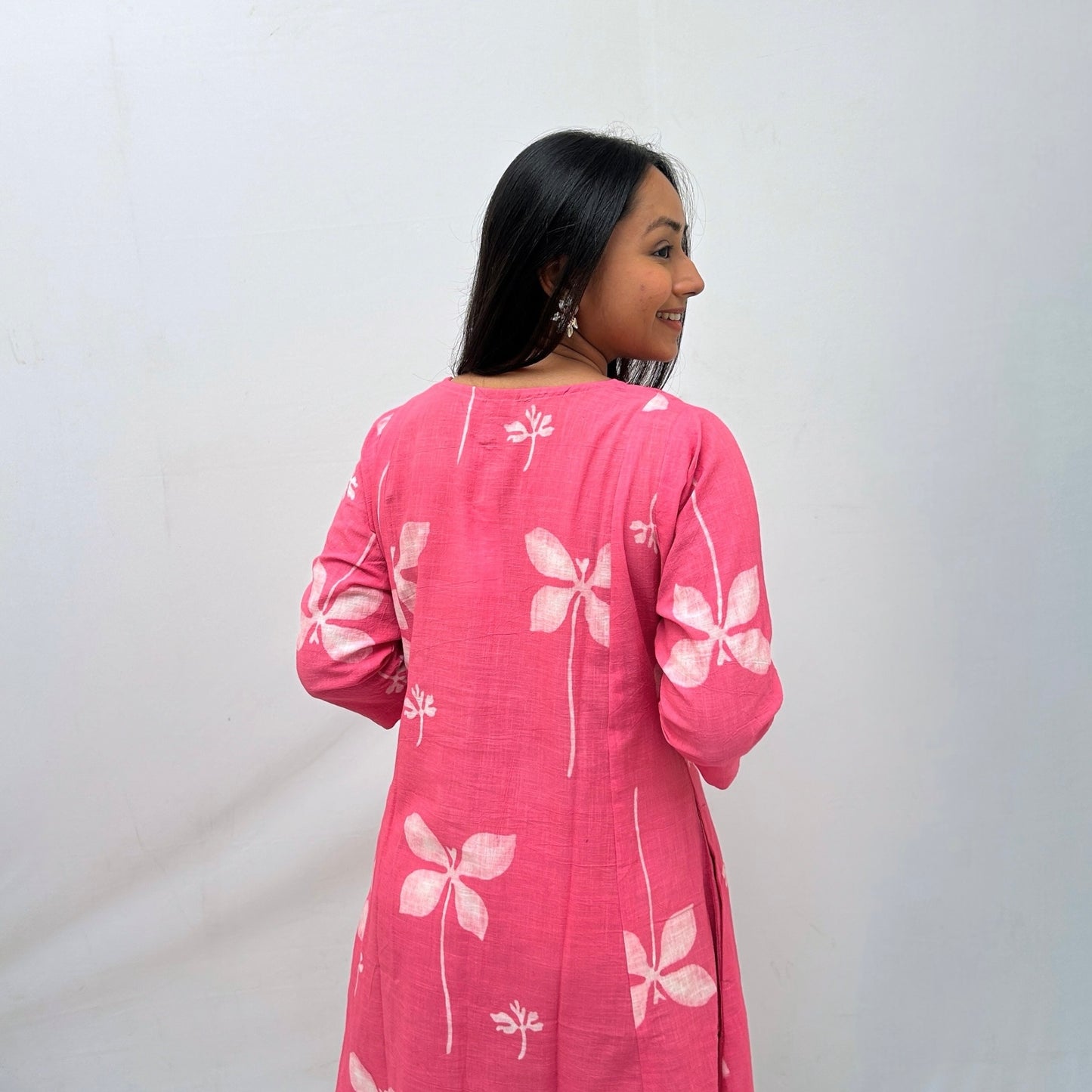 Dabu Pink Floral Hand Block Printed Dress