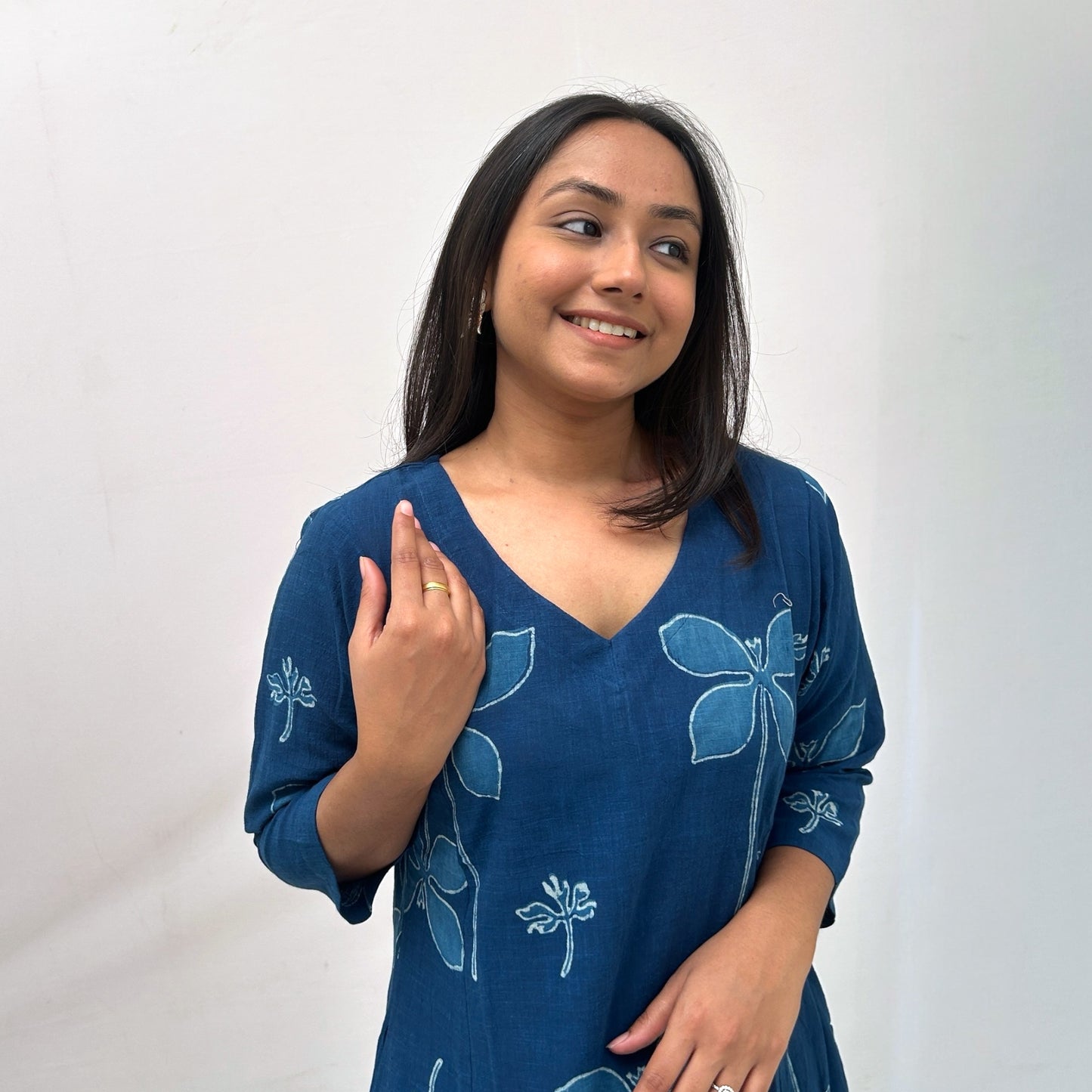 Dabu Blue Floral Hand Block Printed Dress