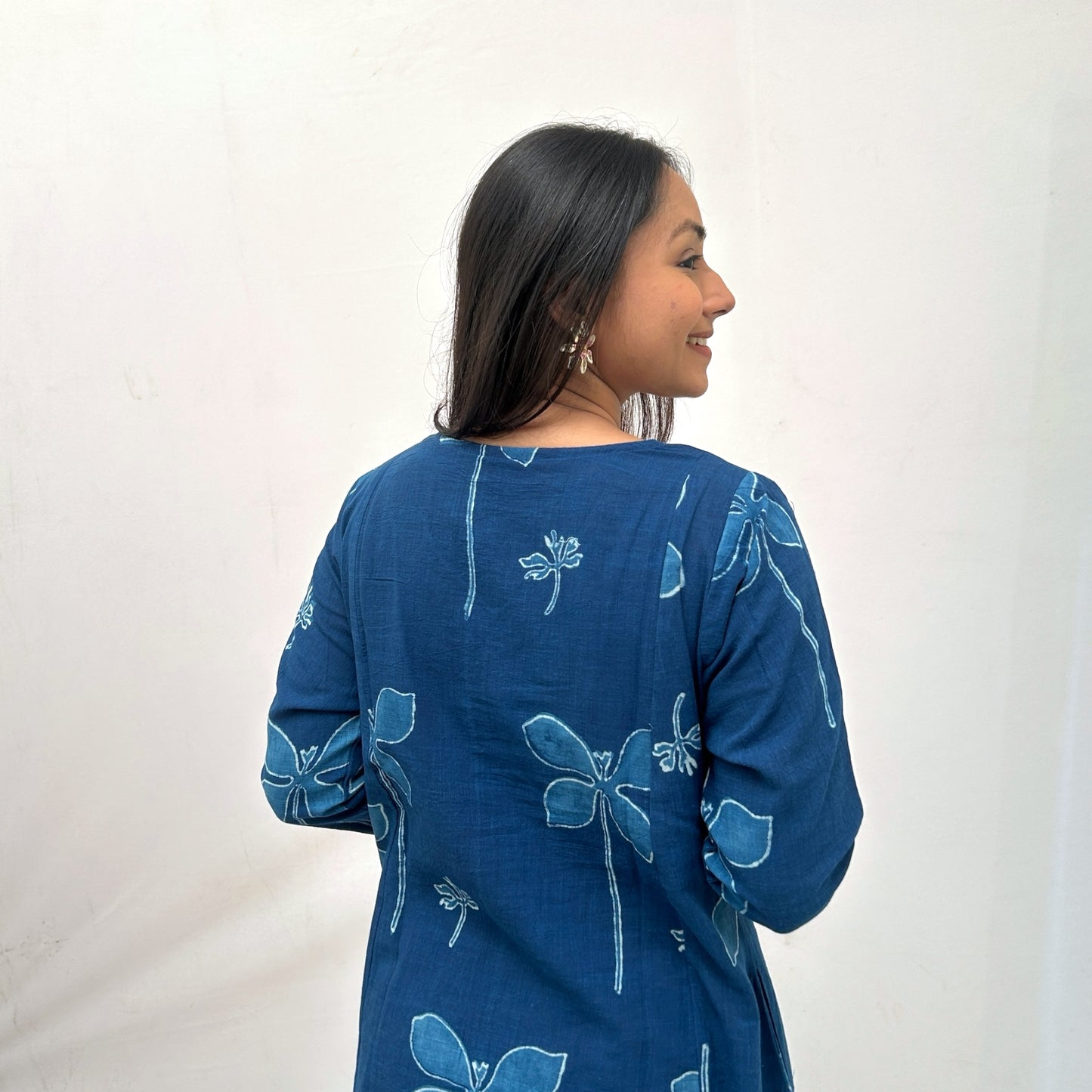 Dabu Blue Floral Hand Block Printed Dress