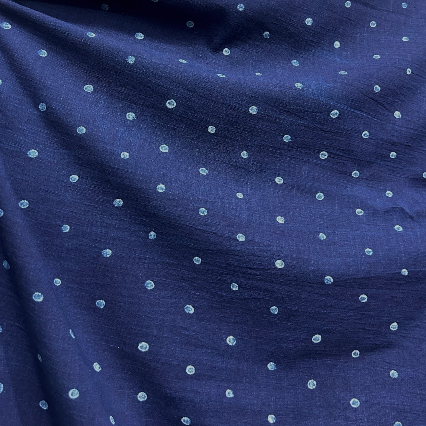 Dabu Blue Polka Dots Slub Cotton Hand Block Printed Fabric