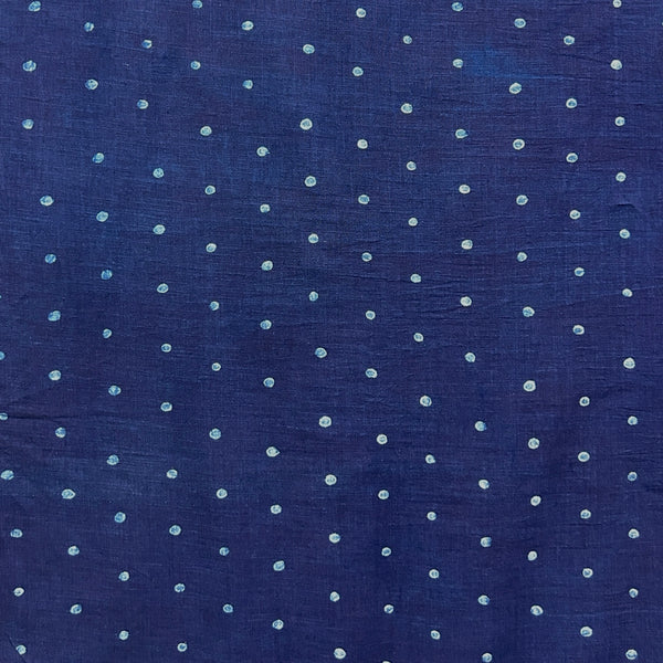 Dabu Blue Polka Dots Slub Cotton Hand Block Printed Fabric