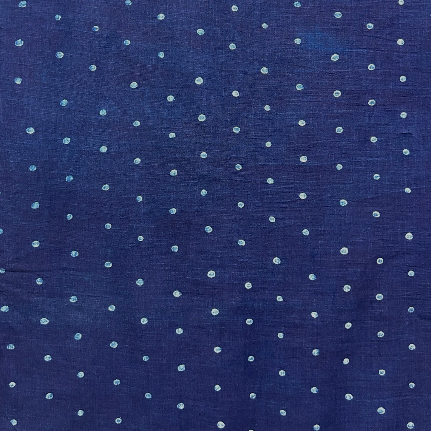 Dabu Blue Polka Dots Slub Cotton Hand Block Printed Fabric