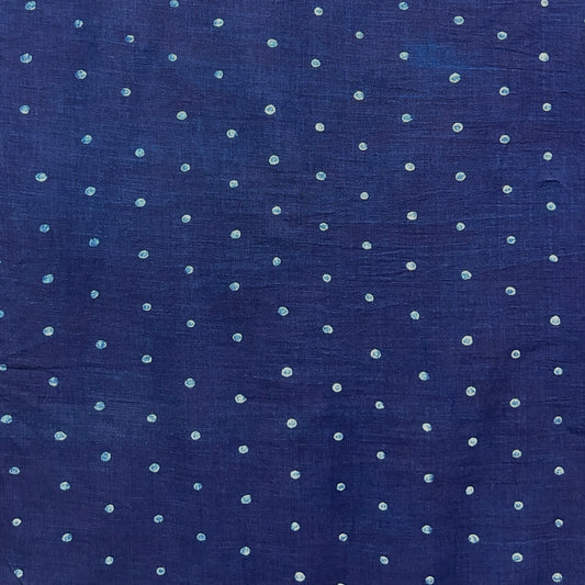 Dabu Blue Polka Dots Slub Cotton Hand Block Printed Fabric
