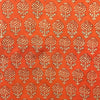 Dabu Orange Floral Slub Cotton Hand Block Printed Fabric