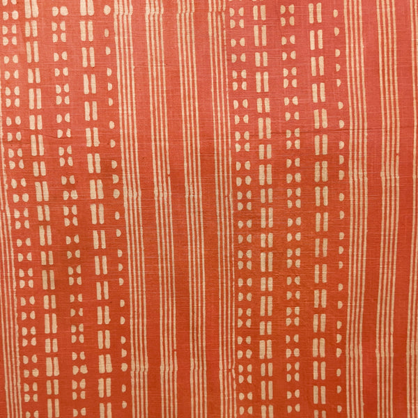 Dabu Orange Geometric Slub Cotton Hand Block Printed Fabric