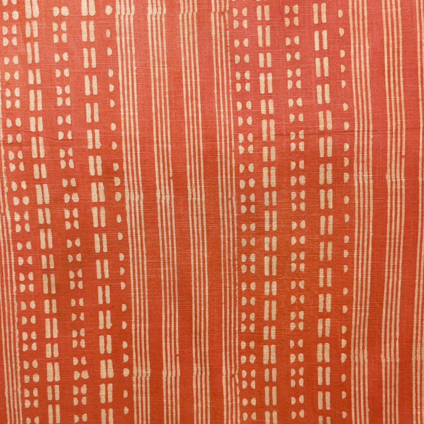Dabu Orange Geometric Slub Cotton Hand Block Printed Fabric