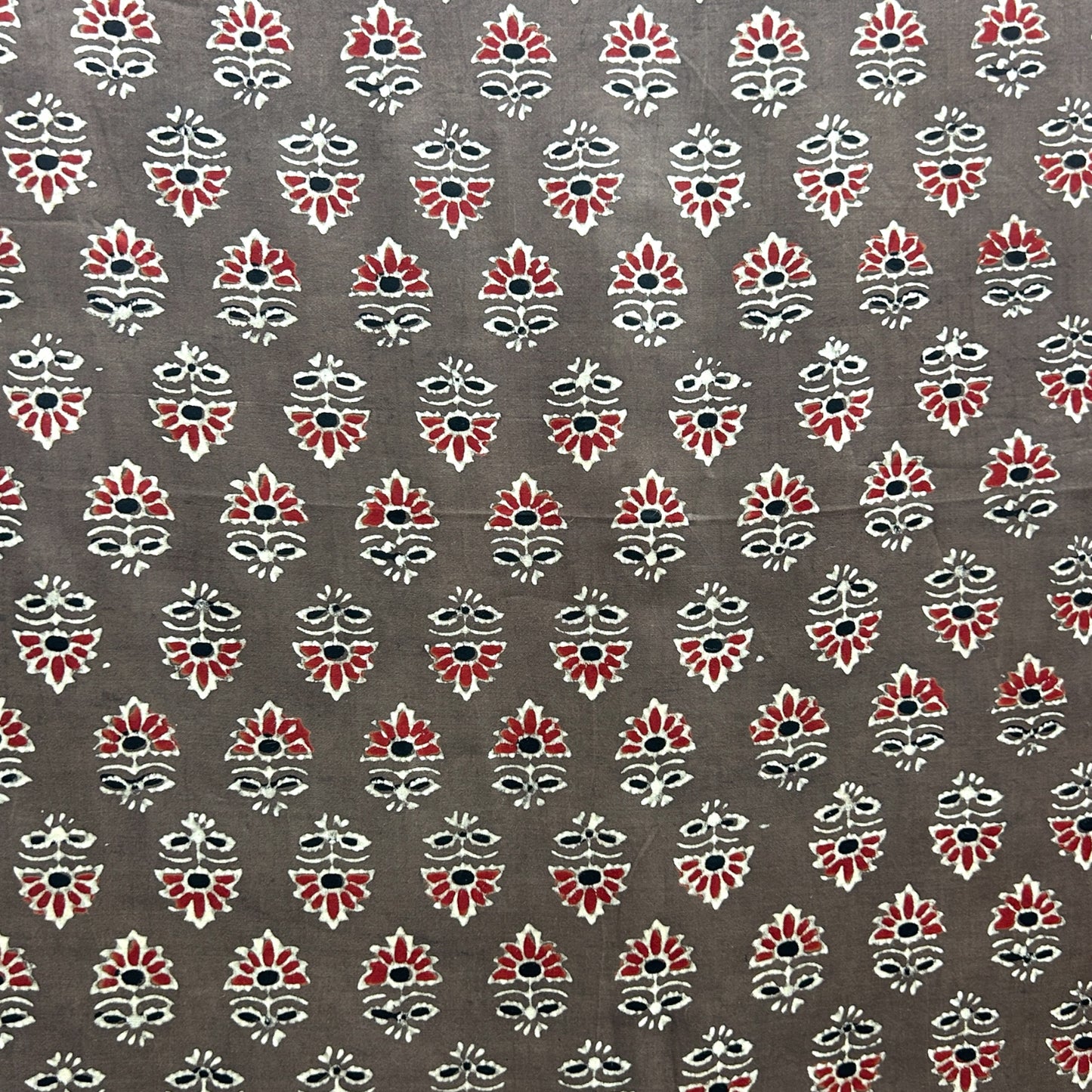 Modal Silk Ajrakh Brown Floral Hand Block Printed Fabric