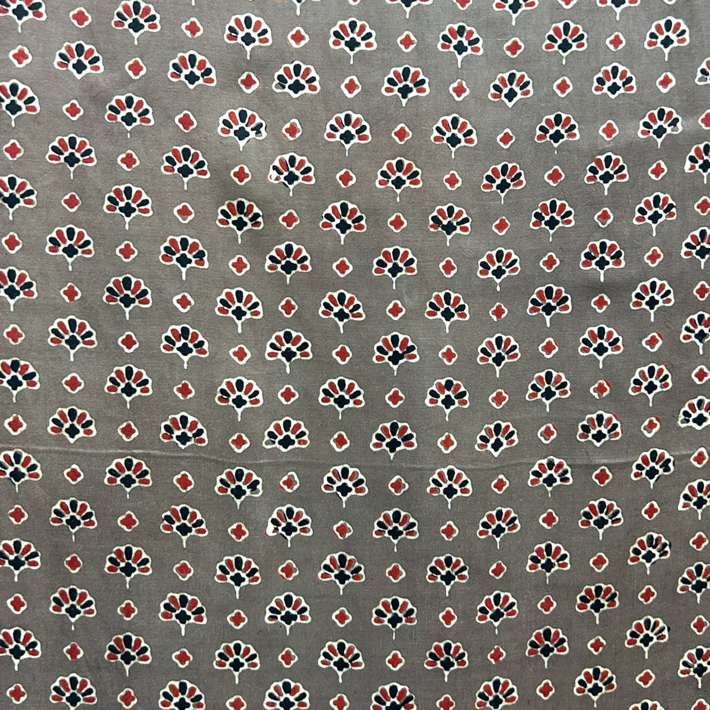Modal Silk Ajrakh Brown Floral Hand Block Printed Fabric