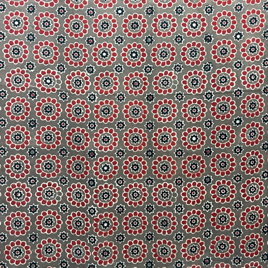 Modal Silk Ajrakh Brown Floral Hand Block Printed Fabric