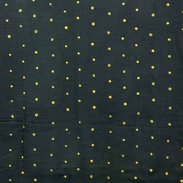 Dabu Green Slub Cotton Polka Dots Hand Block Printed Fabric