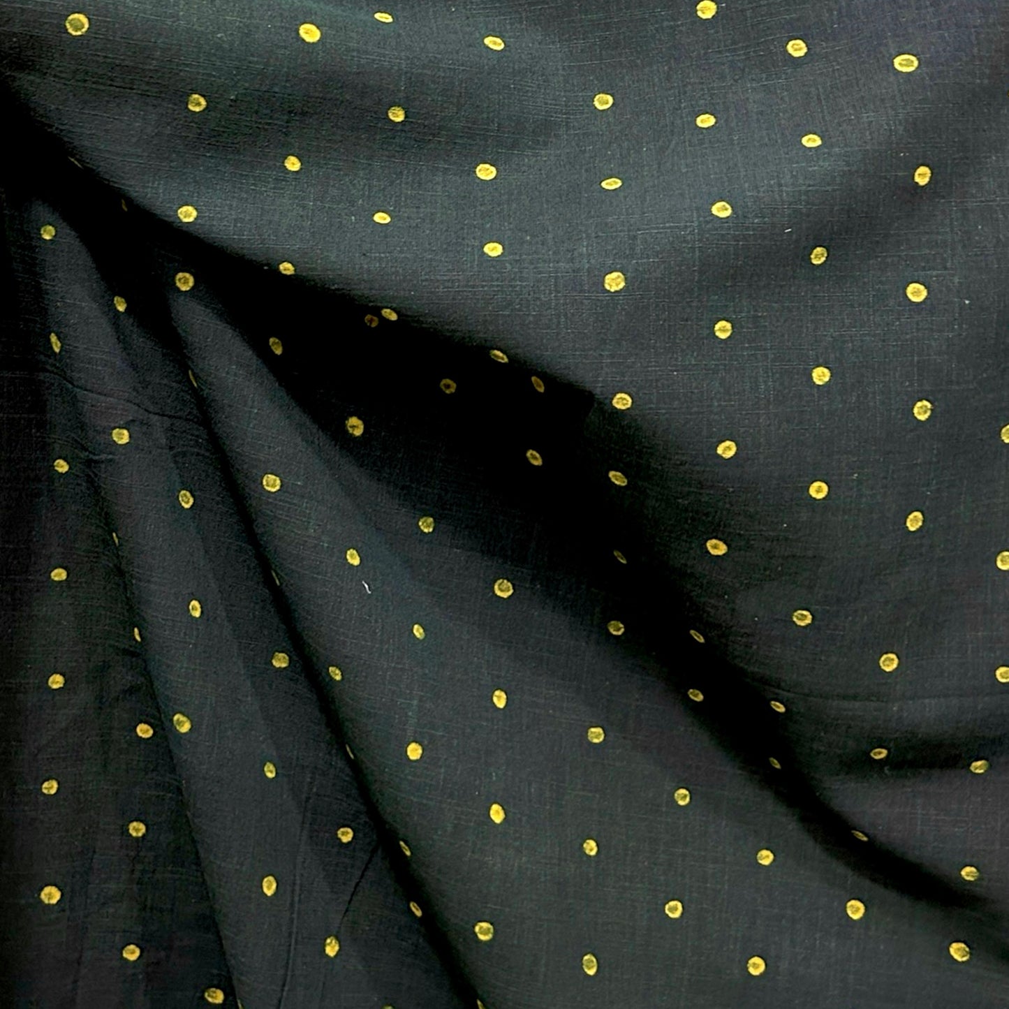 Dabu Green Slub Cotton Polka Dots Hand Block Printed Fabric