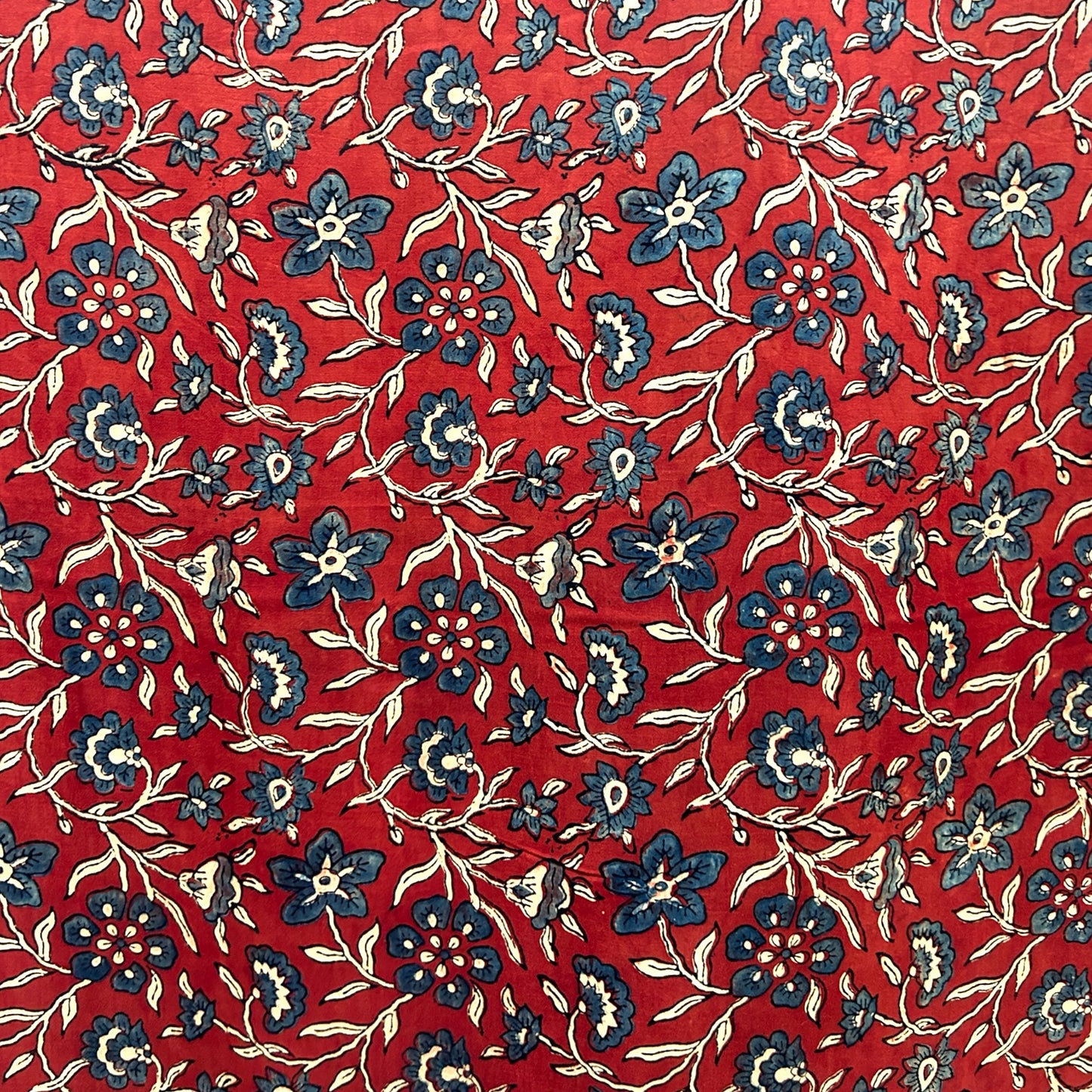 Modal Silk Ajrakh Red Floral Hand Block Printed Fabric