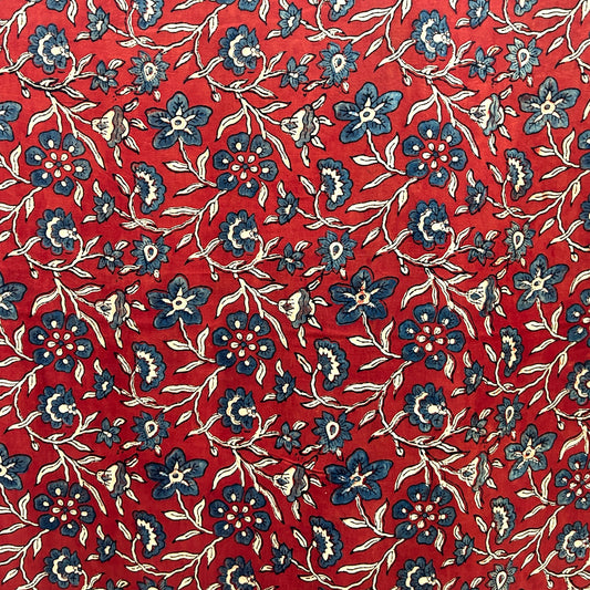 Modal Silk Ajrakh Red Floral Hand Block Printed Fabric