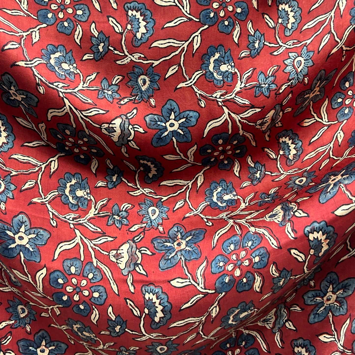 Modal Silk Ajrakh Red Floral Hand Block Printed Fabric