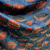 Modal Silk Ajrakh Blue Floral Hand Block Printed Fabric