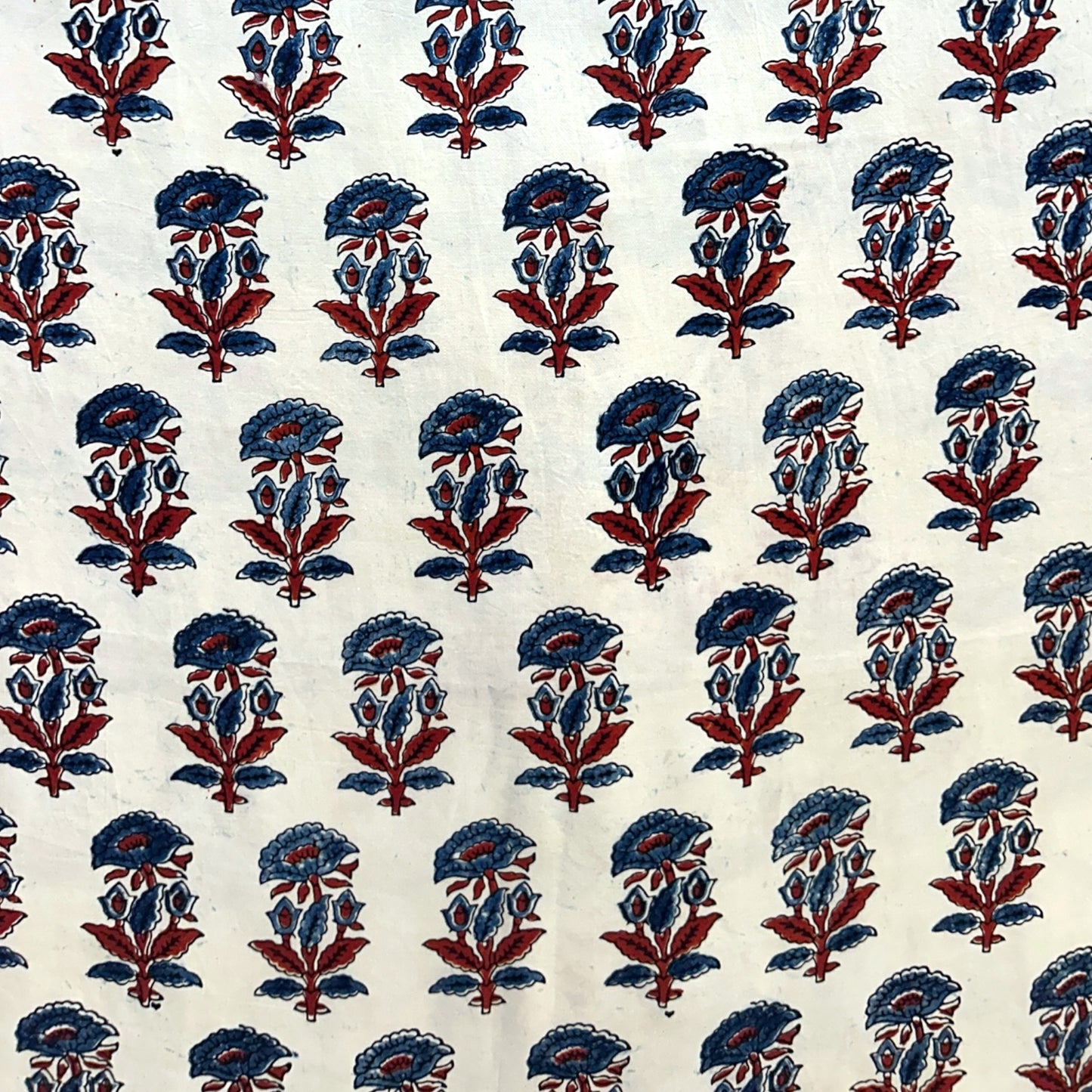 Modal Silk Ajrakh Cream Floral Hand Block Printed Fabric