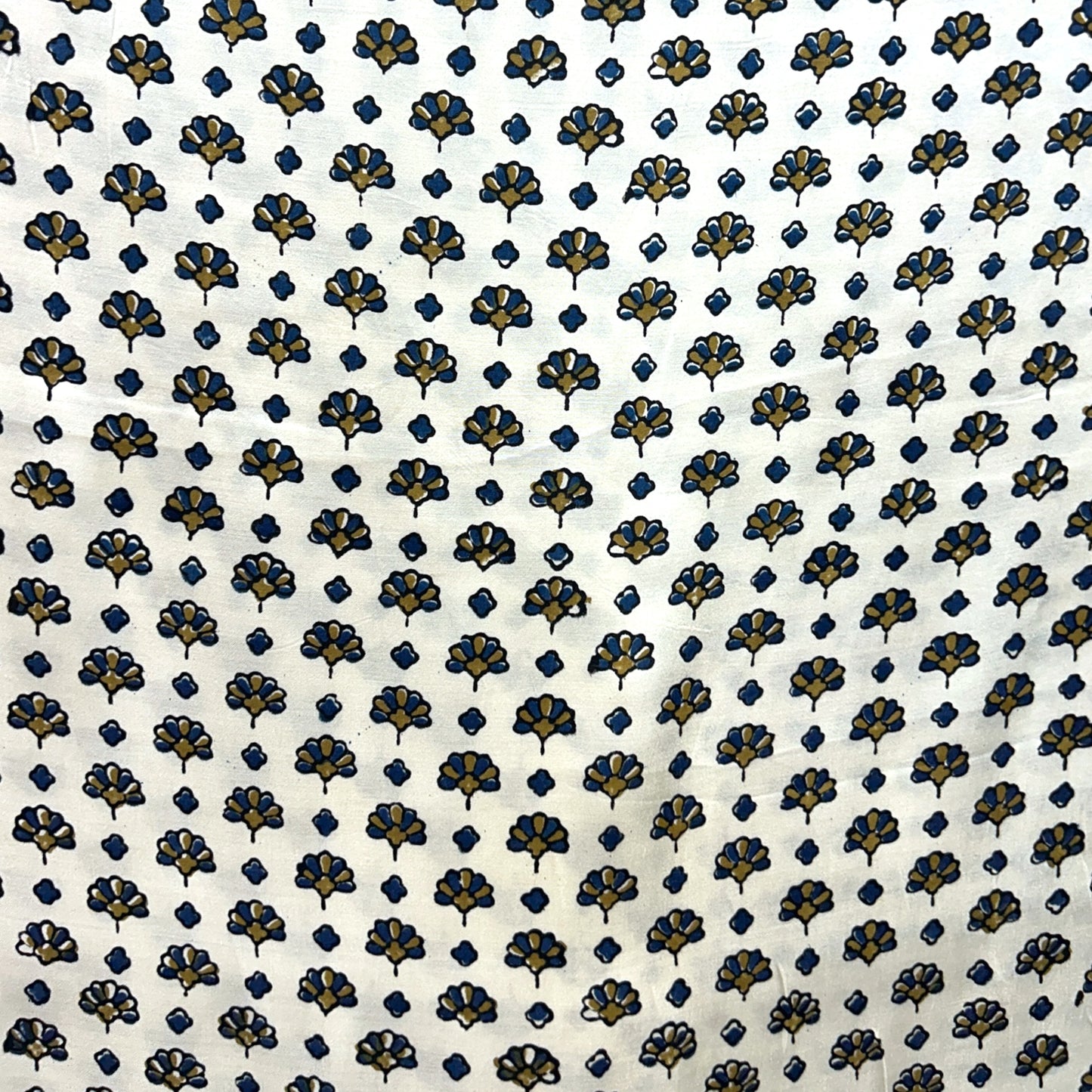 Modal Silk Ajrakh Cream Floral Hand Block Printed Fabric