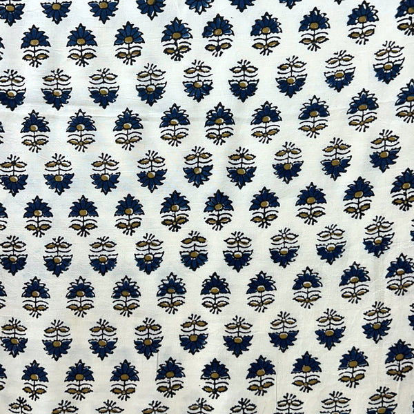 Modal Silk Ajrakh Cream Floral Hand Block Printed Fabric