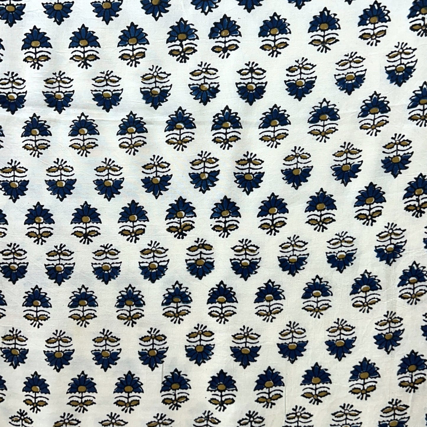 Modal Silk Ajrakh Cream Floral Hand Block Printed Fabric