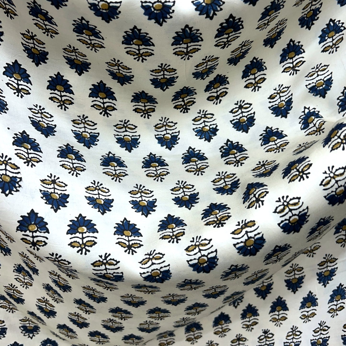 Modal Silk Ajrakh Cream Floral Hand Block Printed Fabric