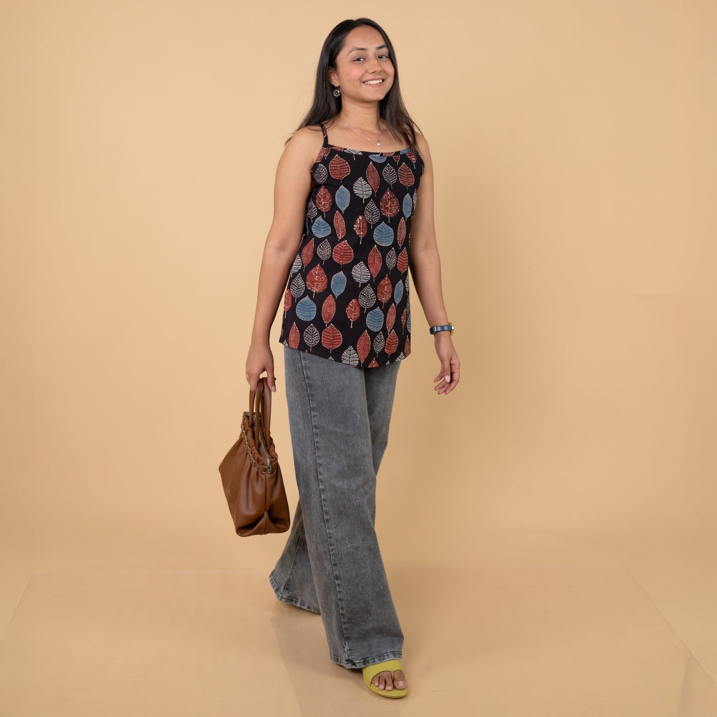 Ajrakh Black Hand Block Printed Spagetti Top