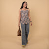 Ajrakh Cream Hand Block Printed Spagetti Top