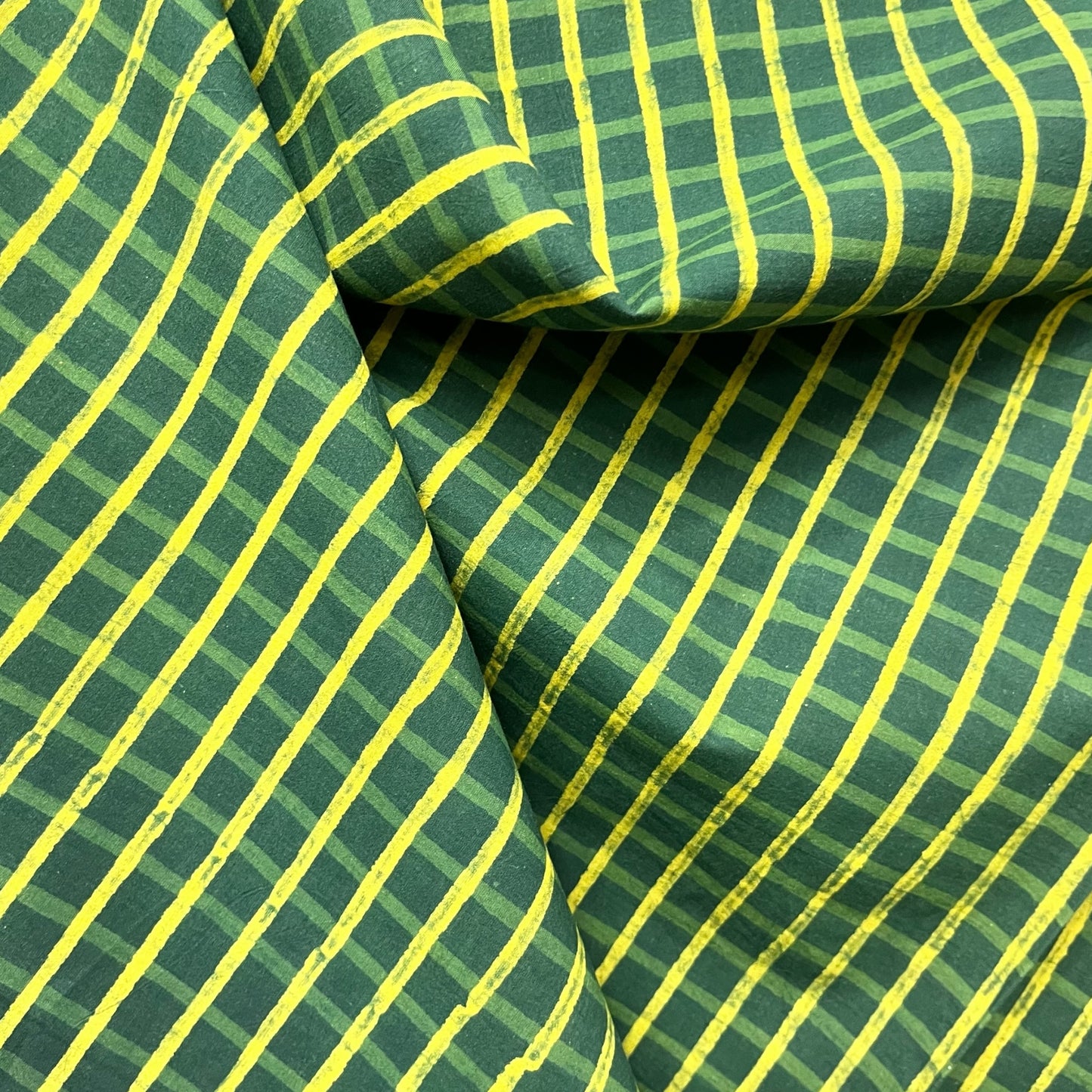 Dabu Green Geometric Hand Block Printed Fabric