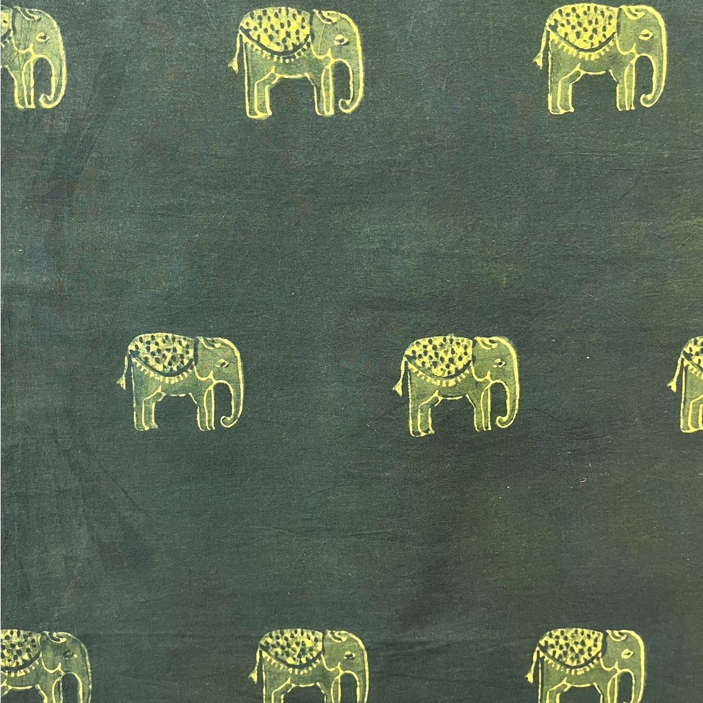 Dabu Green Elephant Hand Block Printed Fabric