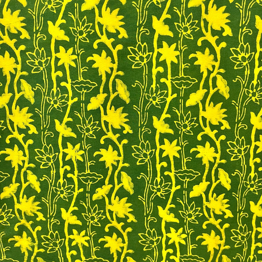 Dabu Green Floral Hand Block Printed Fabric