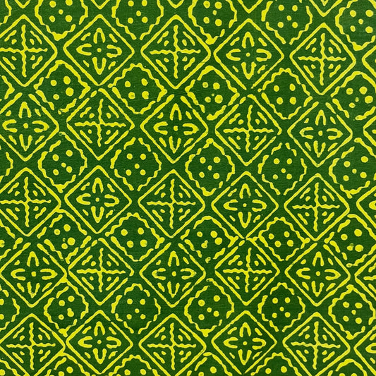 Dabu Green Floral Hand Block Printed Fabric
