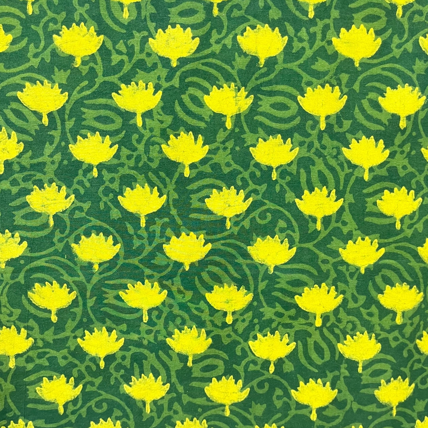 Dabu Green Floral Hand Block Printed Fabric