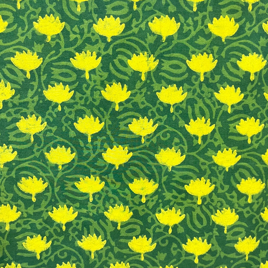 Dabu Green Floral Hand Block Printed Fabric