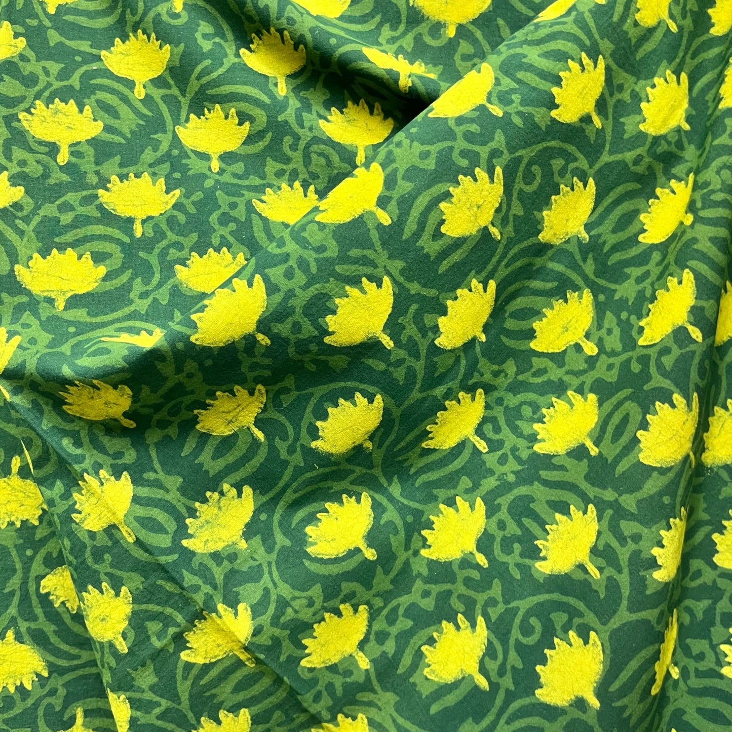 Dabu Green Floral Hand Block Printed Fabric