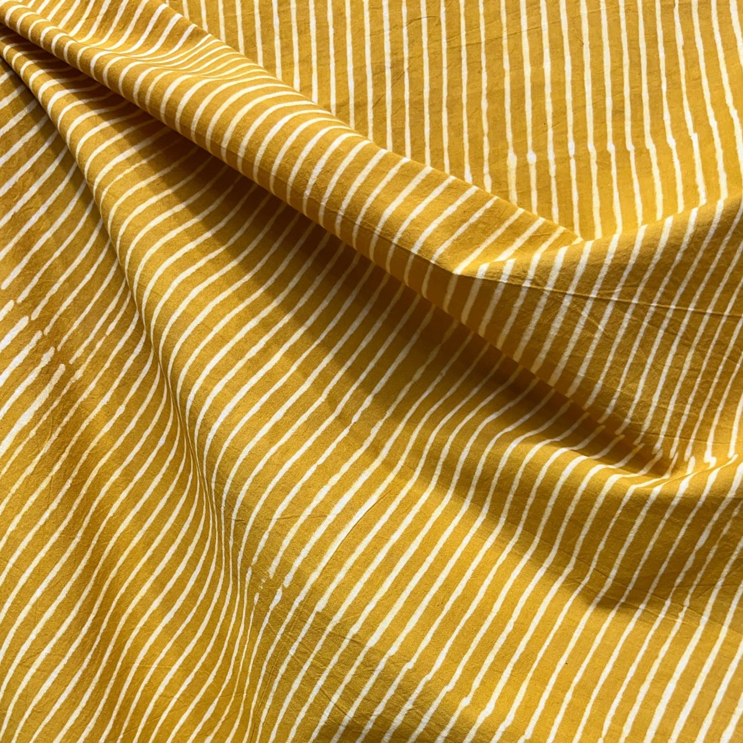 Dabu Yellow Stripes Hand Block Printed Fabric