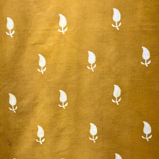 Dabu Yellow Floral Hand Block Printed Fabric