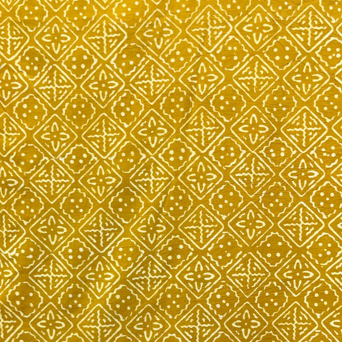 Dabu Yellow Geometric Hand Block Printed Fabric