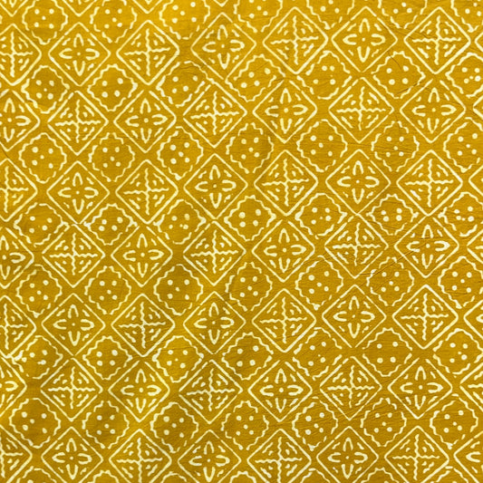 Dabu Yellow Geometric Hand Block Printed Fabric