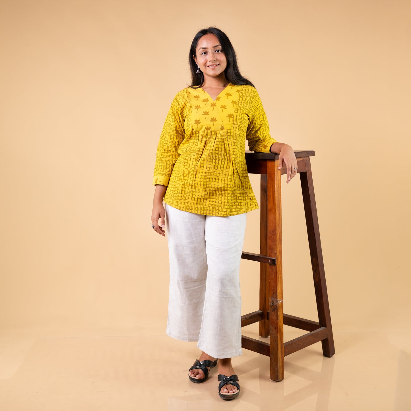 Dabu Yellow Hand Block Printed Tunic