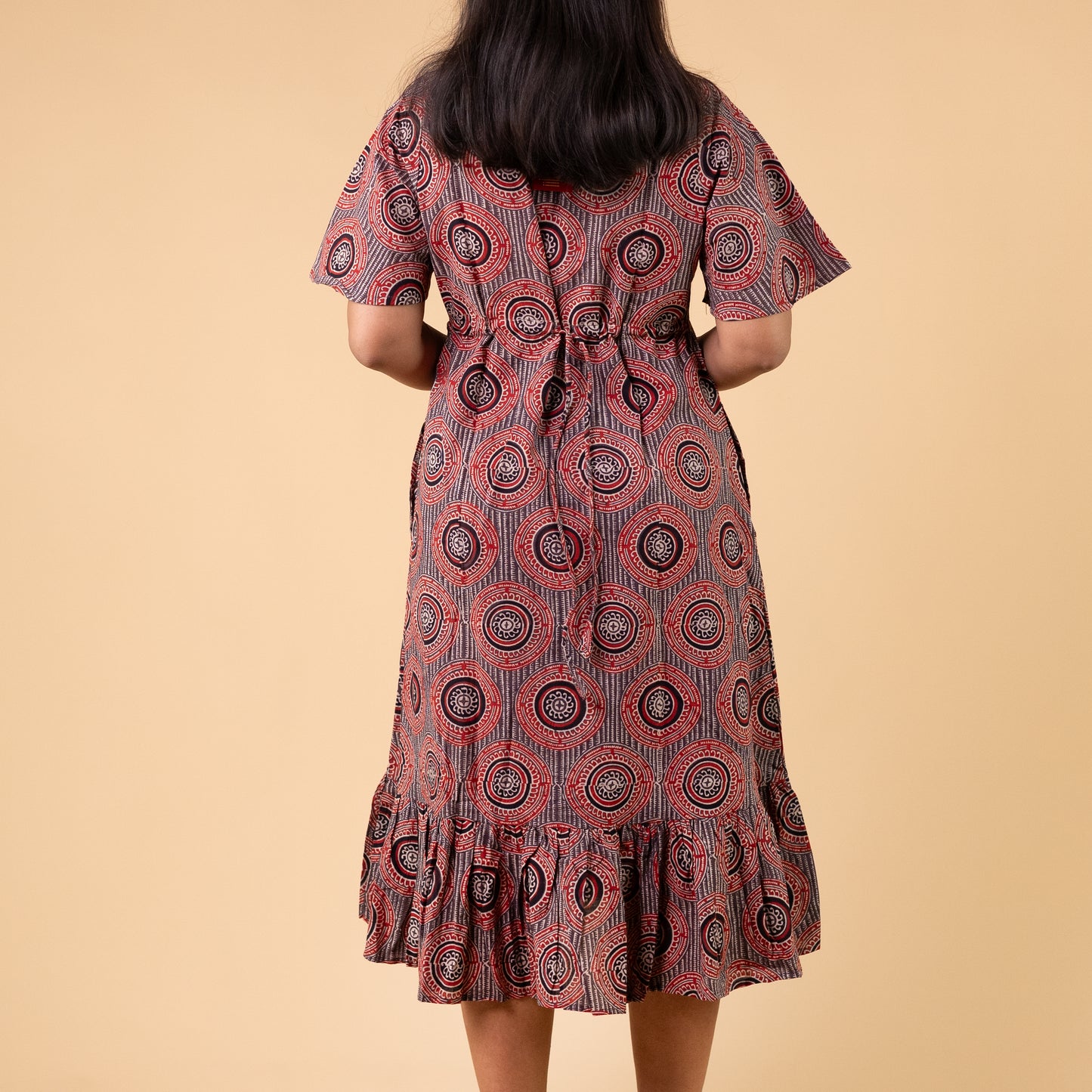 Ajrakh Brown Geometric Hand Block Printed Dress