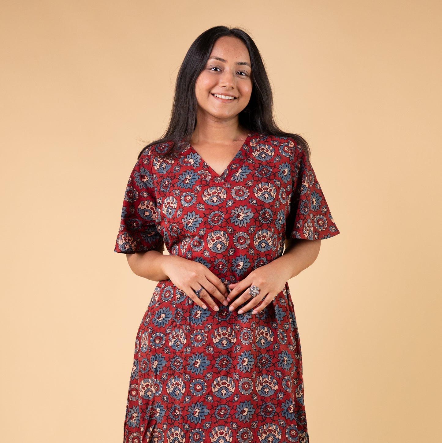 Ajrakh Red Geometric Hand Block Printed Dress