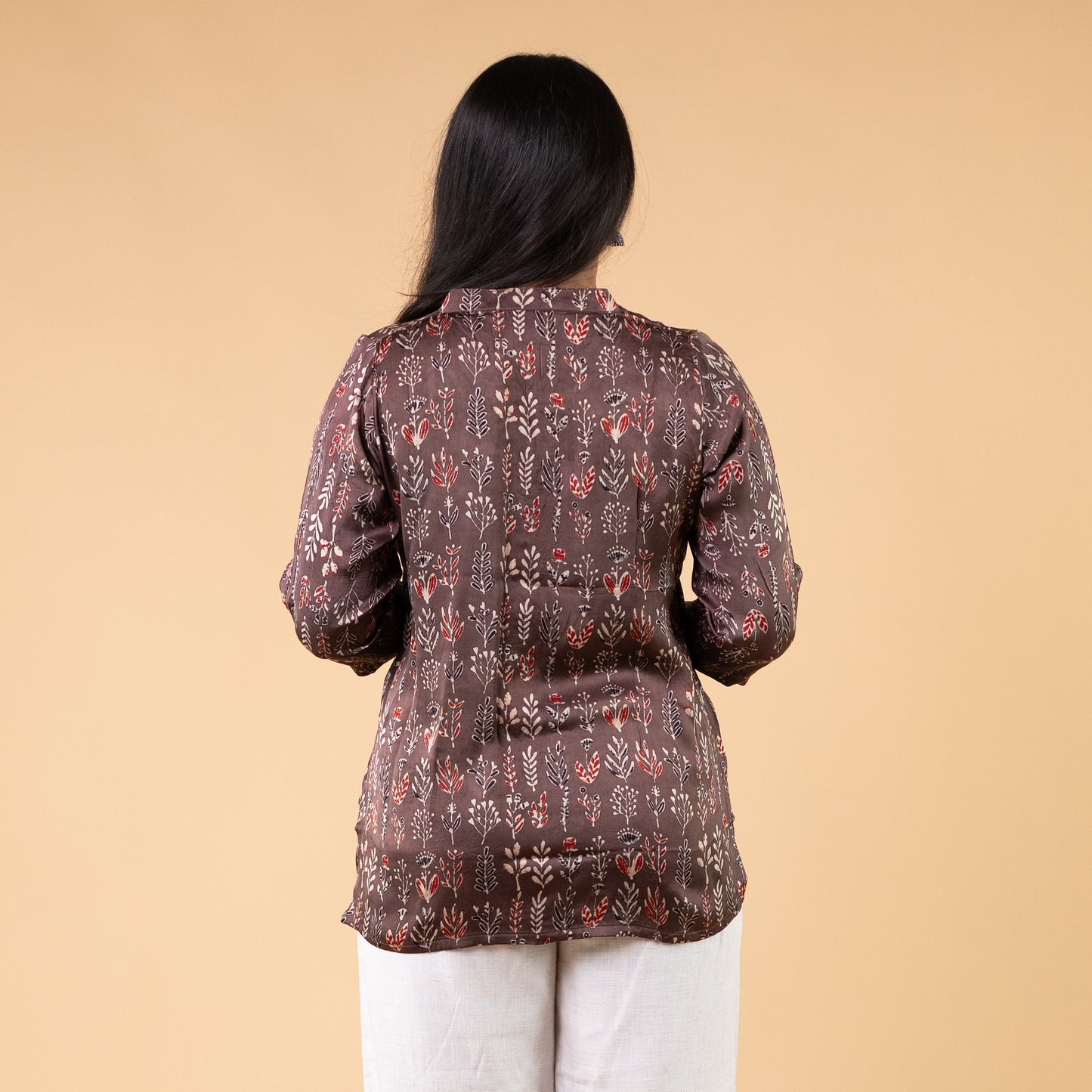 Ajrakh Brown Floral Modal Silk Shirt