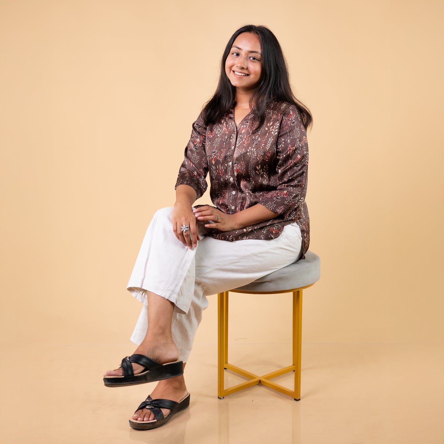 Ajrakh Brown Floral Modal Silk Shirt